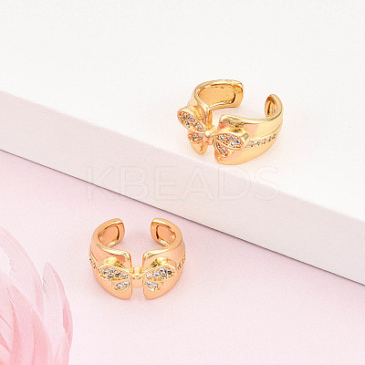 Brass Micro Pave Clear Cubic Zirconia Cuff Earrings KK-T074-29G-1
