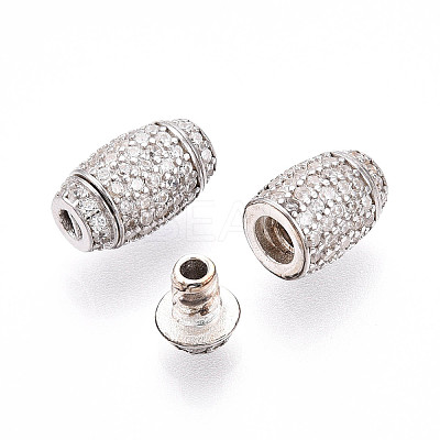 925 Sterling Silver Micro Pave Clear Cubic Zirconia European Clasps STER-T007-143P-1