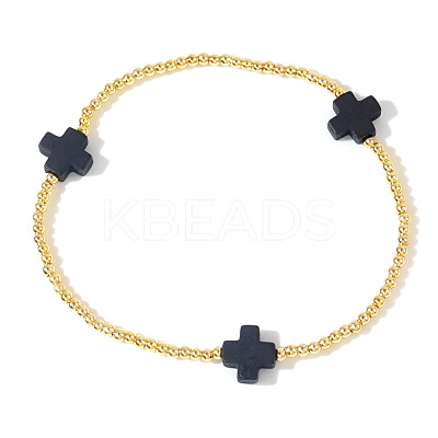 Cross Brass Beaded Stretch Bracelets for Women Gold Thin Chain Fashion Jewelry Accessories US0494-1-1