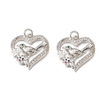 Brass Micro Pave Cubic Zirconia Bird Pendants KK-E068-VB009-1