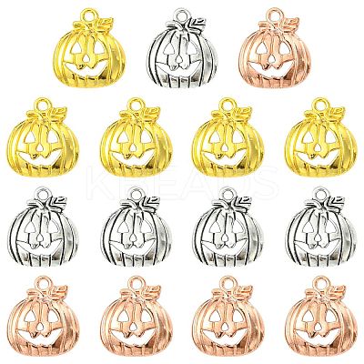 15Pcs 3 Colors Tibetan Style Halloween Pumpkin Jack-O'-Lantern Alloy Pendants TIBEP-FS0001-41-1