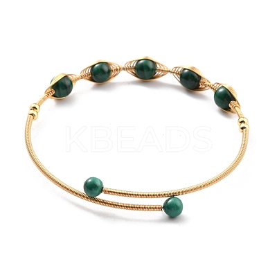 Natural Malachite Wrapped Cuff Bangle BJEW-A122-07A-1