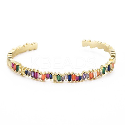 Brass Micro Pave Colorful Cubic Zirconia Cuff Bangle BJEW-T020-01-NF-1