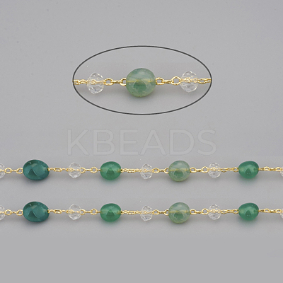 Handmade Natural Green Agate Beaded Chains CHC-I031-11G-1