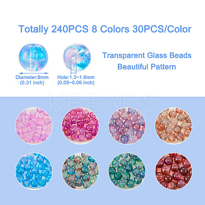 240Pcs 8 Colors Transparent Baking Paint Glass Beads GLAA-TA0001-18-1