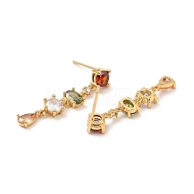 Colorful Cubic Zirconia Chain Dangle Stud Earrings X-EJEW-G297-10G-1
