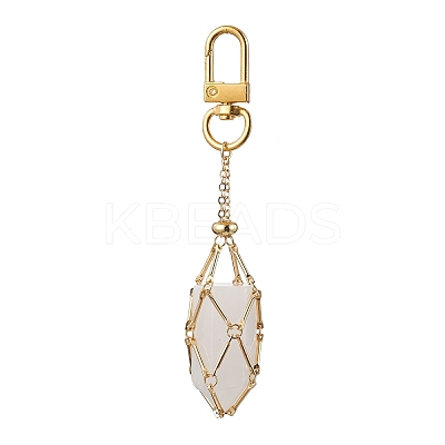 Brass Macrame Pouch Empty Stone Holder Pendant Decoration HJEW-JM01682-01-1