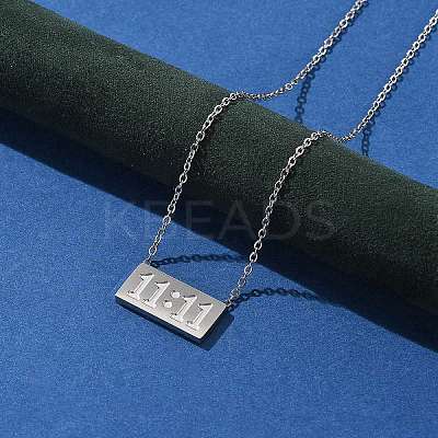 304 Stainless Steel 11:11 Number Rectangle Pendant Necklace with Cable Chains for Women NJEW-NH0001-04P-1