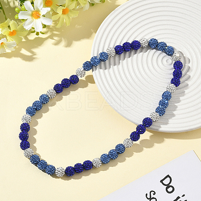 1Pc Polymer Clay Rhinestone Round Beaded Stretch Necklaces NJEW-SP0001-14A-1