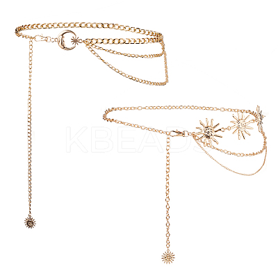 2Pcs 2 Styles Moon Sun Alloy Link Waist Body Chains AJEW-UN0002-20G-1
