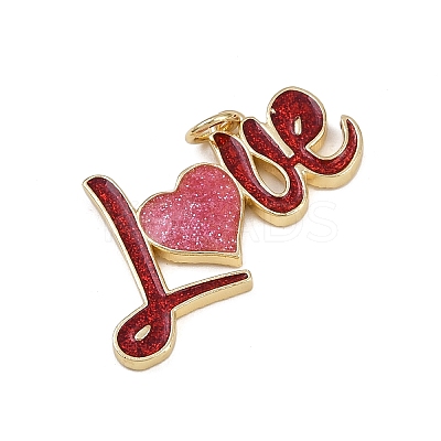 Word Love Theme Brass Enamel Pendants KK-B150-19G-02-1