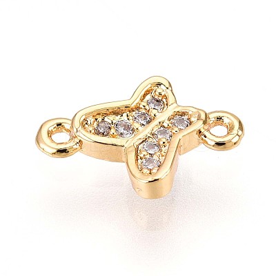 Brass Micro Pave Clear Cubic Zirconia Connector Charms KK-T075-29G-1