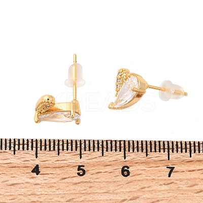 Brass Micro Pave Clear Cubic Zirconia Heart Stud Earrings EJEW-C158-04G-1
