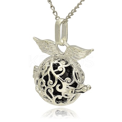 Silver Color Plated Brass Hollow Round Cage Pendants KK-J230-01S-1