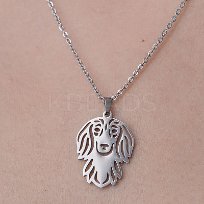 Non-Tarnish 201 Stainless Steel Hollow Dog Pendant Necklace NJEW-OY001-32-1