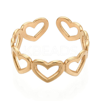 Ion Plating(IP) 304 Stainless Steel Open Heart Wrap Cuff Ring for Women RJEW-S405-194G-1