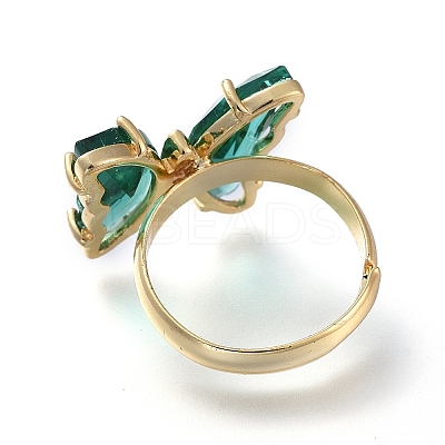 Adjustable Brass Glass Finger Rings RJEW-P148-A01-16-1