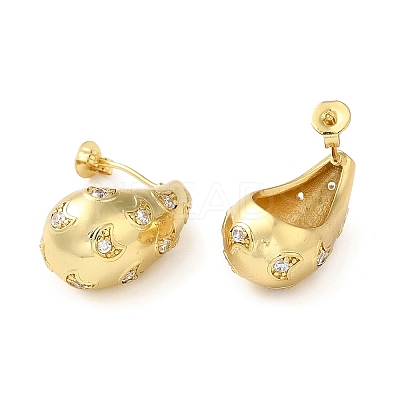 Cubic Zirconia Teardrop with Moon Stud Earrings LS-EJEW-Z019-21G-1