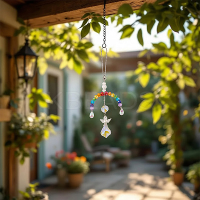 2Pcs Glass Crystal Prism Rainbow Angel Hanging Suncatchers HJEW-TADJ0016-1