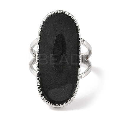 Oval 304 Stainless Steel Enamel Open Cuff Rings for Women RJEW-F166-25P-01-1