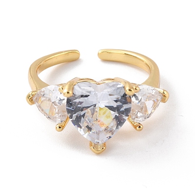 Sparkling Heart Cubic Zirconia Cuff Ring for Valentine's Day RJEW-C017-06G-01-RS-1
