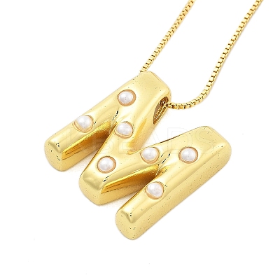 Brass & Plastic Pearl Letter Pendant Box Chain Necklaces for Women LS-NJEW-U017-01G-13-1