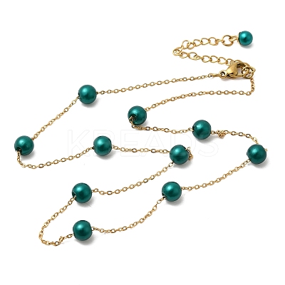 Stainless Steel & Imitation Pearl Round Link Chain Necklaces for Women WGE4439-06-1