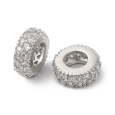 Brass Micro Pave Cubic Zirconia Rondelle European Beads KK-P234-37P-1