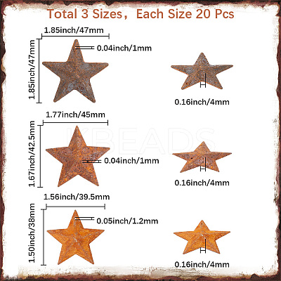 60Pcs 3 Styles Star Rust Iron Big Pendants IFIN-GF0001-13B-1