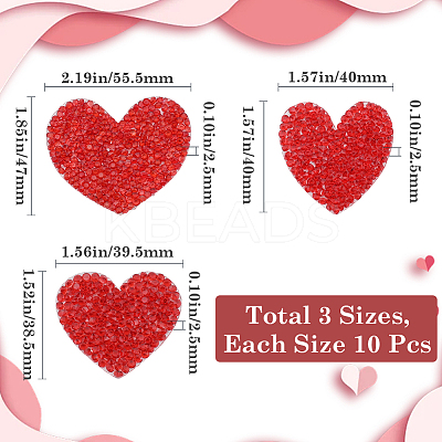 30Pcs 3 Styles Heart Glass Rhinestone Applique Patch DIY-GF0009-88-1