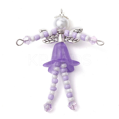 Glass Seed & Acrylic Pearl Beaded Big Pendants PALLOY-MZ00194-04-1