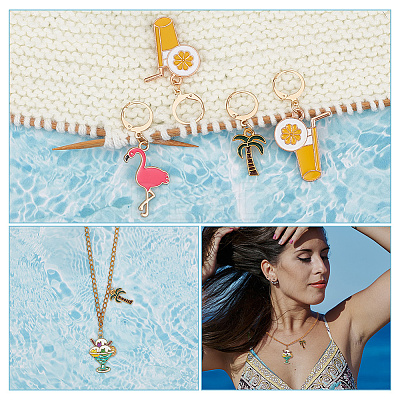 Summer Theme Alloy Enamel Pendant Locking Stitch Markers HJEW-AB00174-1