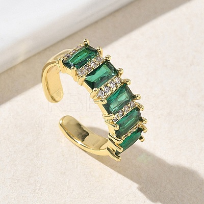 Brass Micro Pave Cubic Zirconia Cuff Open Rings for Women RJEW-L343-16G-03-1