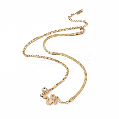 Crystal Rhinestone Pendant Necklace with 304 Stainless Steel Herringbone Chains NJEW-P269-04B-G-1