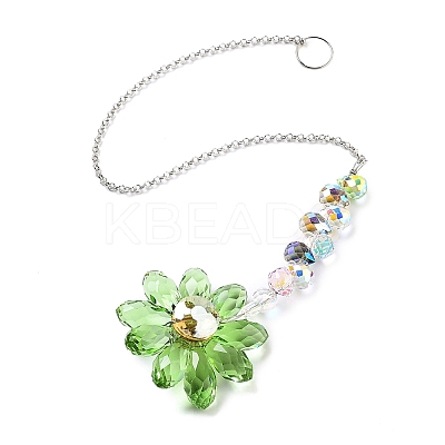 Glass Flower Hanging Suncatchers HJEW-C009-01B-1