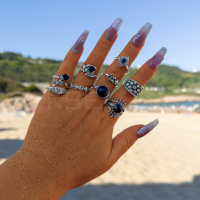 Halloween Theme Alloy and Resin Rhinestone Rings Sets FS-WG25DD8-12-1