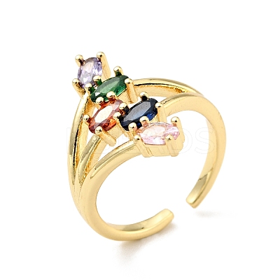 Cubic Zirconia Oval Open Cuff Ring RJEW-E046-20G-1