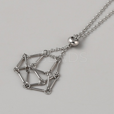 304 Stainless Steel Braided Adjusting Chain Macrame Pouch Empty Stone Holder for Pendant Necklaces Making NJEW-WH0025-01A-P-1