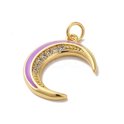 Moon Rack Plating Brass Micro Pave Cubic Zirconia Enamel Pendants KK-G504-06G-05-1