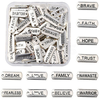 120Pcs 12 Styles Tibetan Style Alloy Rectangle Pendants FIND-FS0003-63-1