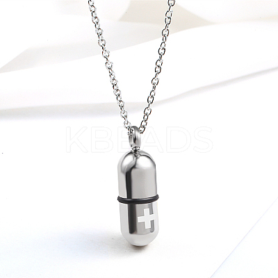 Non-Tarnish Medical Theme Pill Shape 304 Stainless Steel Pendant Necklaces with Cable Chains JS1441-3-1