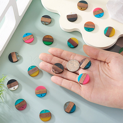 36Pcs 9 Colors Transparent & Opaque Resin & Walnut Wood Pendants RESI-TA0004-60-1