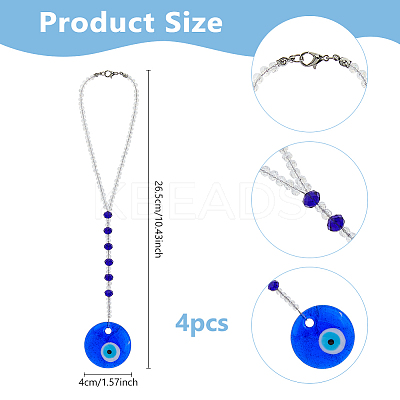 4Pcs Flat Round with Evil Eye Lampwork & Glass Pendant Decorations HJEW-WH00082-1
