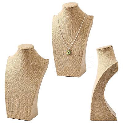 Wooden Covered with Imitation Burlap Necklace Displays NDIS-K001-B16-1