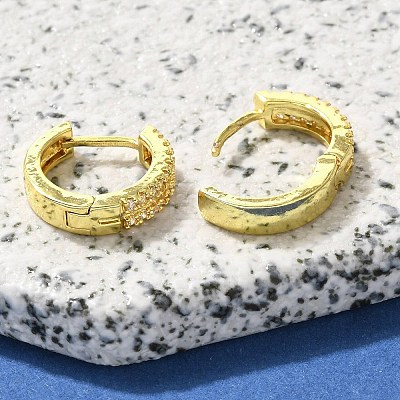 Brass Clear Cubic Zirconia Hoop Earrings EJEW-M047-20G-1