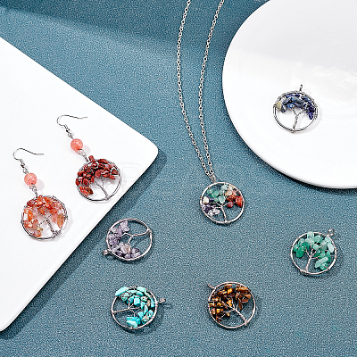 8Pcs 8 Colors Gemstone Pendants G-SC0002-20P-1