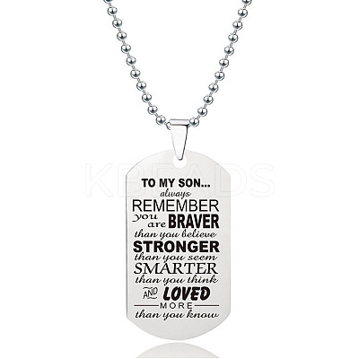 201 Stainless Steel To My Son Dog Tag Pendant Ball Chain Necklaces FS-WG527E6-02-1