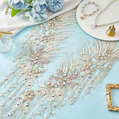 Polyester Embroidered Floral Lace Rhinestone Collar DIY-WH0304-901D-1