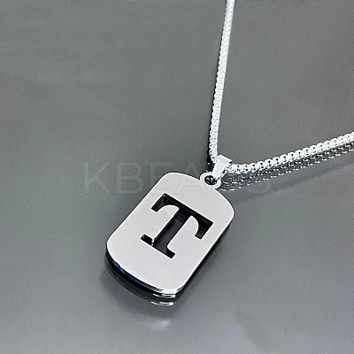 Rectangle with Laser Cut Letter 201 Stainless Steel Initial Pendant Necklaces WGA5E8C-20-1