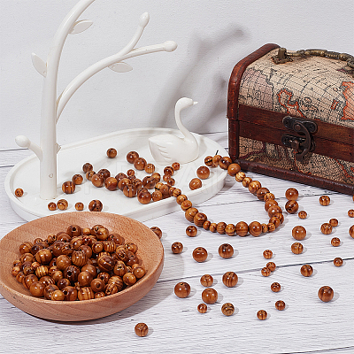 300Pcs 3 Styles Round Natural Wood Beads WOOD-GF0001-89A-1